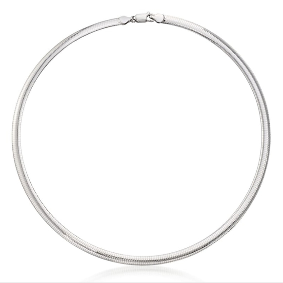 🩶 Vintage 925 Solid Sterling Silver Omega Link Snake Chain Necklace - Picture 2 of 7